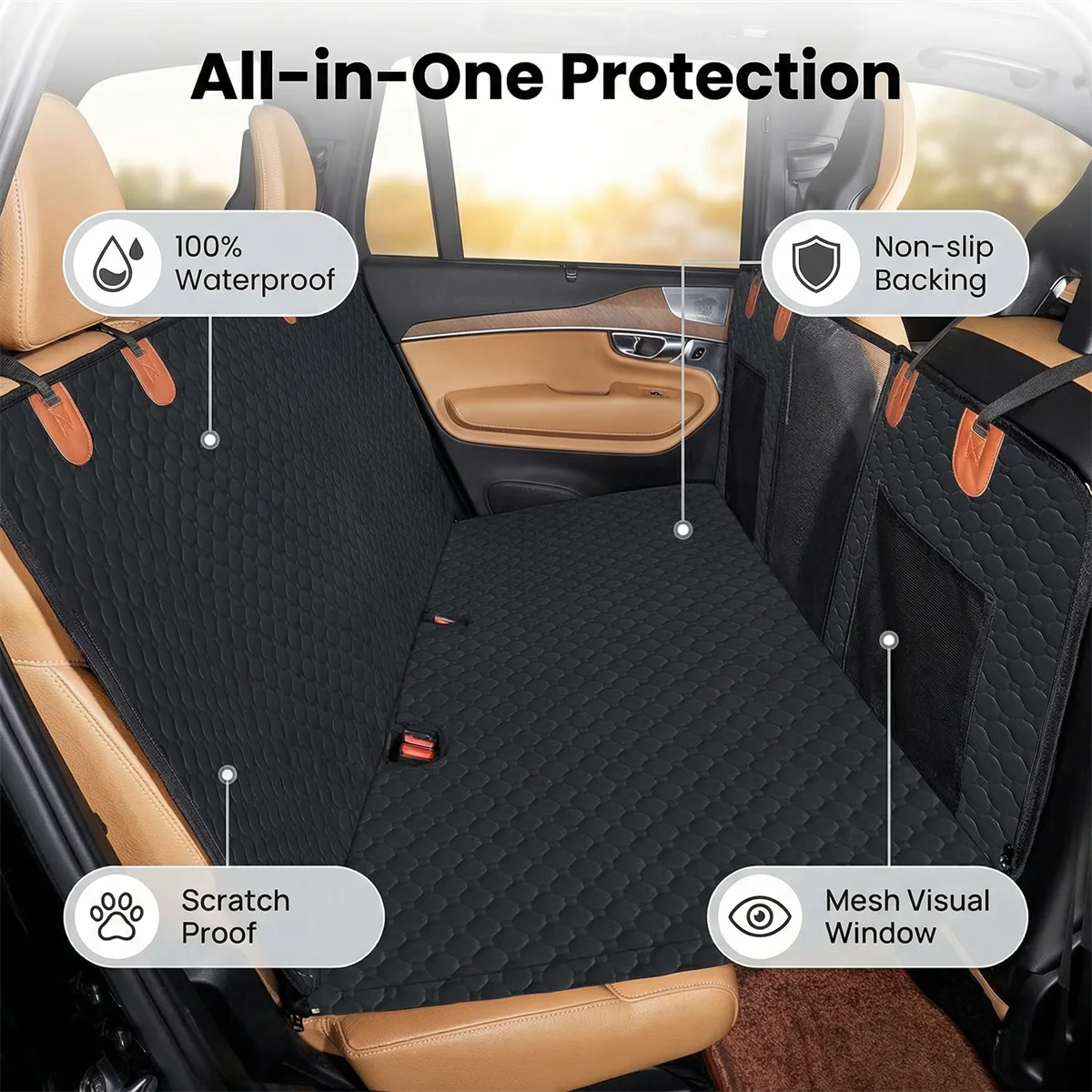 Cama de Carro Convertível para Cães, Capa de Banco Extensível e Impermeável com Base Antiderrapante, Tapete Confortável para Carro, SUV e Camião.