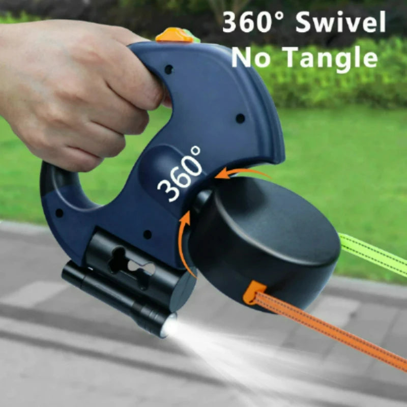 Trela Dupla Retrátil Automática de 3m para Cães – Com Lanterna LED, Dispensador de Sacos e Sistema Rotativo 360°