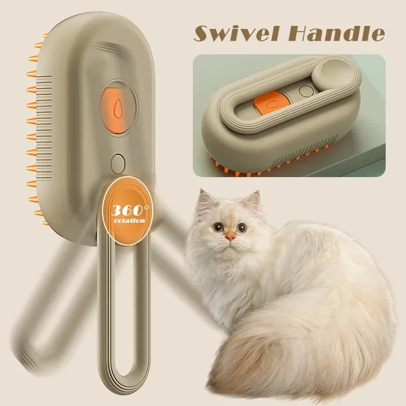 Escova Elétrica a Vapor 3 em 1 para Gatos e Cães – Massagem, Limpeza e Remoção de Pêlos